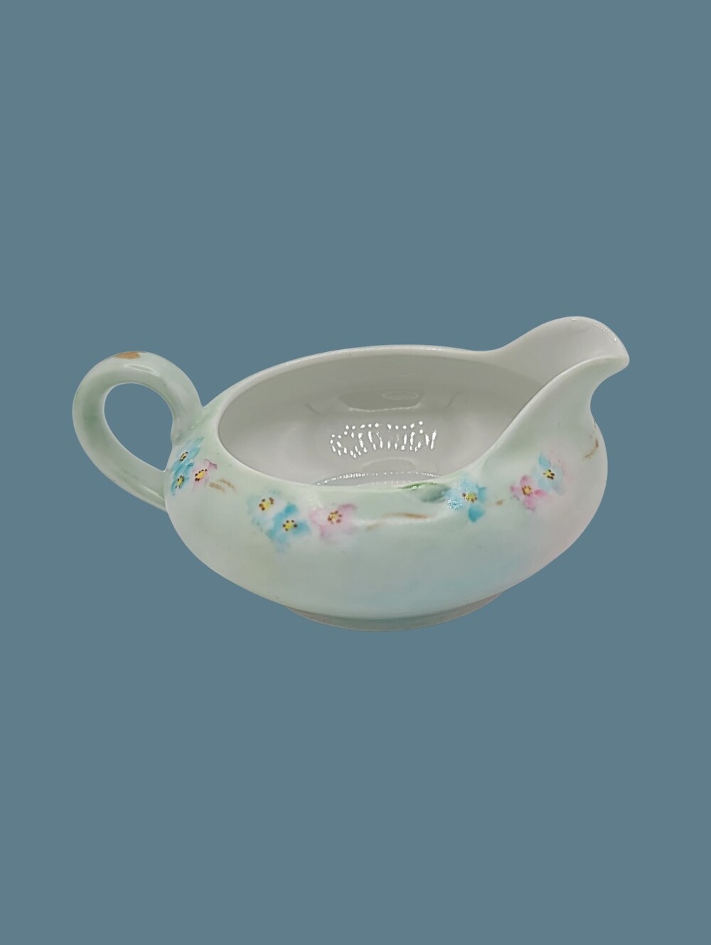 O&EG Royal Austria Hand Painted Individual Creamer Sauce Server Floral Pastel